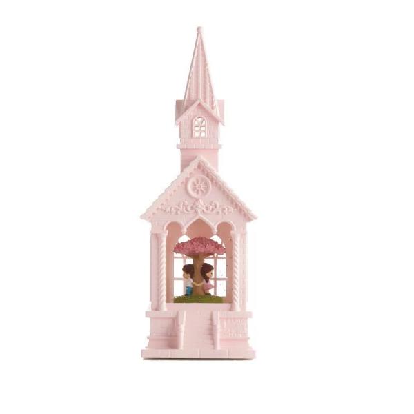 Pink Church Music Light Snow Globe