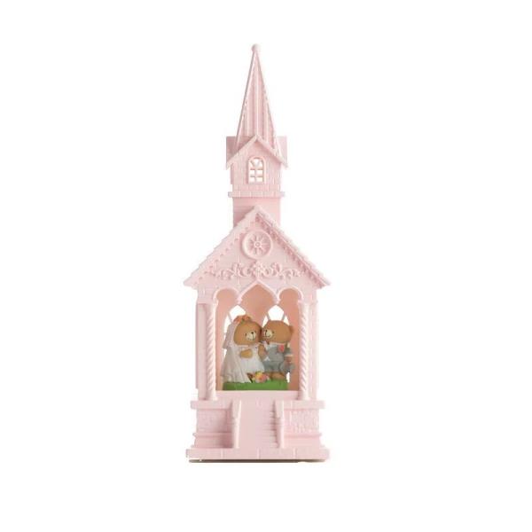 Pink Church Music Light Snow Globe