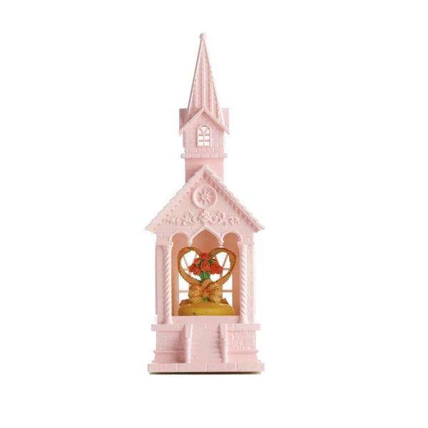 Pink Church Music Light Snow Globe