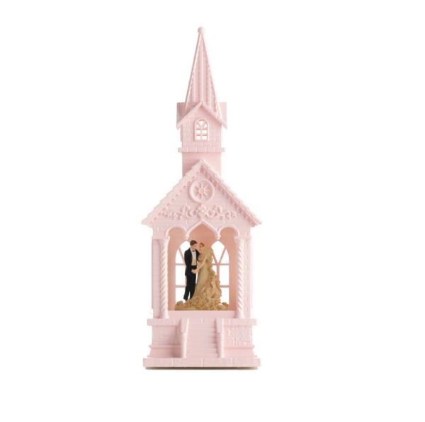 Pink Church Music Light Snow Globe