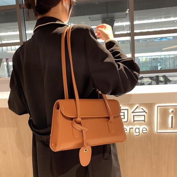 Orange Flap Baguette Shoulder Bag