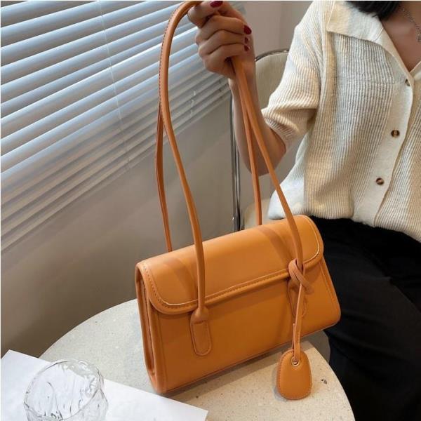 Orange Flap Baguette Shoulder Bag