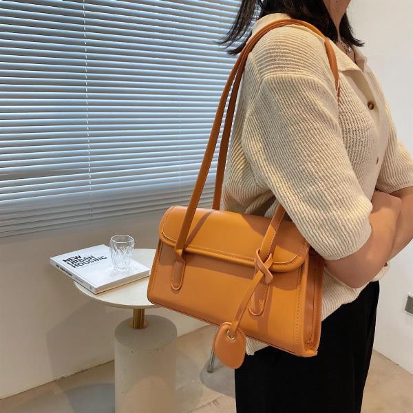 Orange Flap Baguette Shoulder Bag