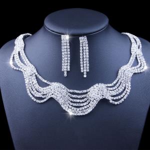 Crystal Pearl Necklace Earrings Set