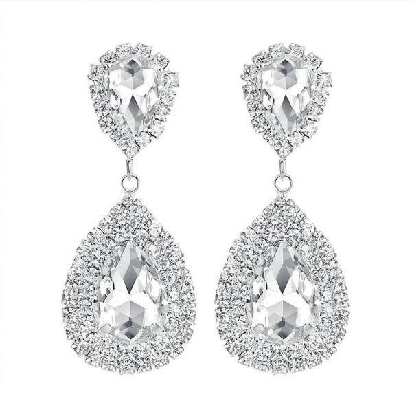 White Full Crystal Waterdrop Earrings