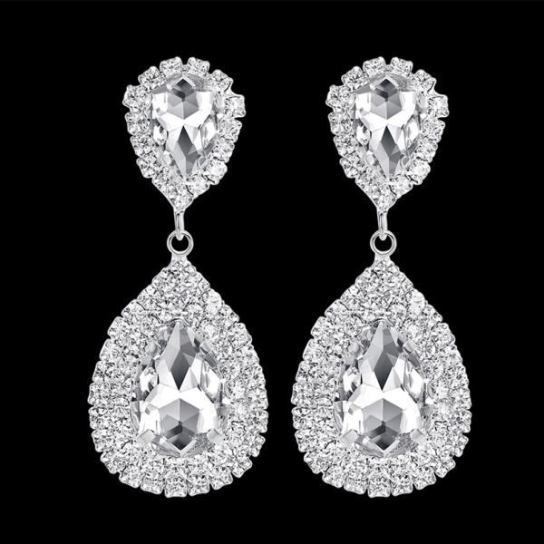 White Full Crystal Waterdrop Earrings