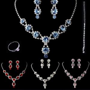 Silver Shiny Rhinestone Flower Jewellery Set