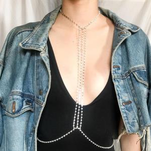 Rhinestone Tassel Necklace Chest Chain