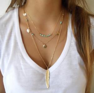 Bohemian Turquoise Multi Layer Feather Necklace