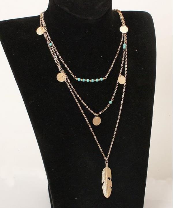 Bohemian Turquoise Multi Layer Feather Necklace