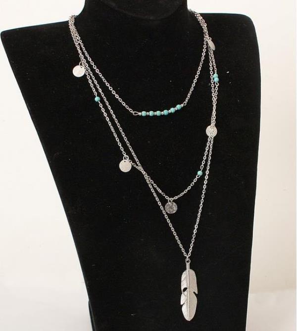 Bohemian Turquoise Multi Layer Feather Necklace