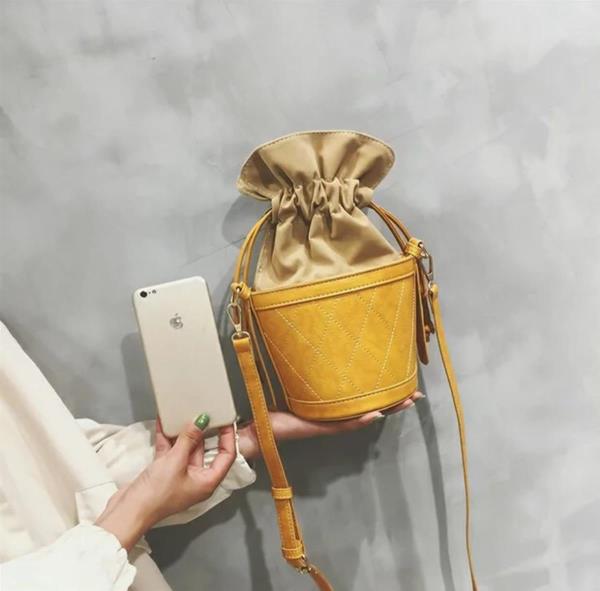 Yellow Bucket Drawstring Crossbody Bag