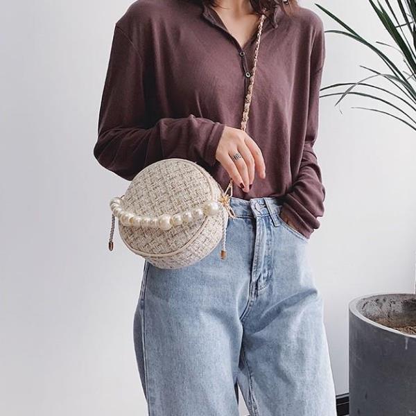 Round Pearl Handle Crossbody Bag