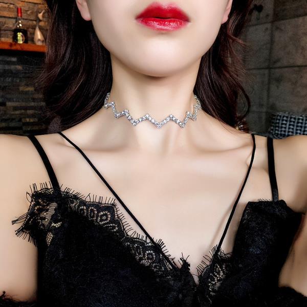 Shiny Crystal Wave Choker Necklace