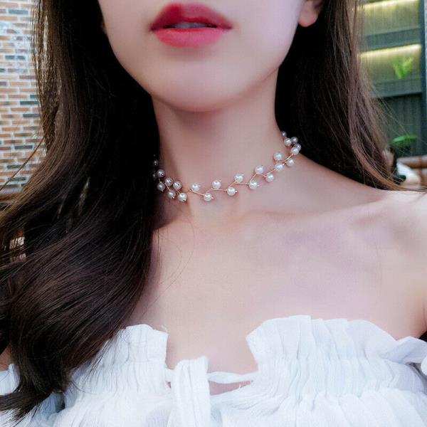 White Pearl Wedding Bride Choker Necklace