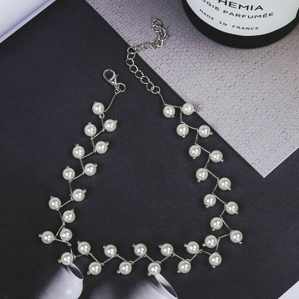 White Pearl Wedding Bride Choker Necklace