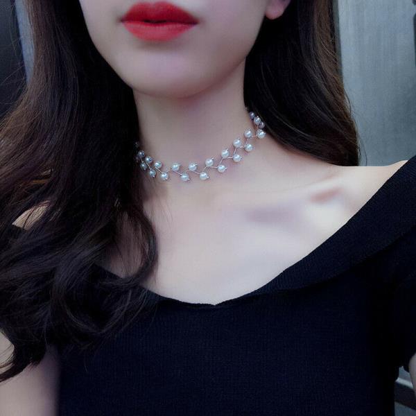 White Pearl Wedding Bride Choker Necklace