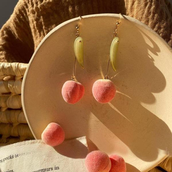 Pink Peach Long Pendant Earrings