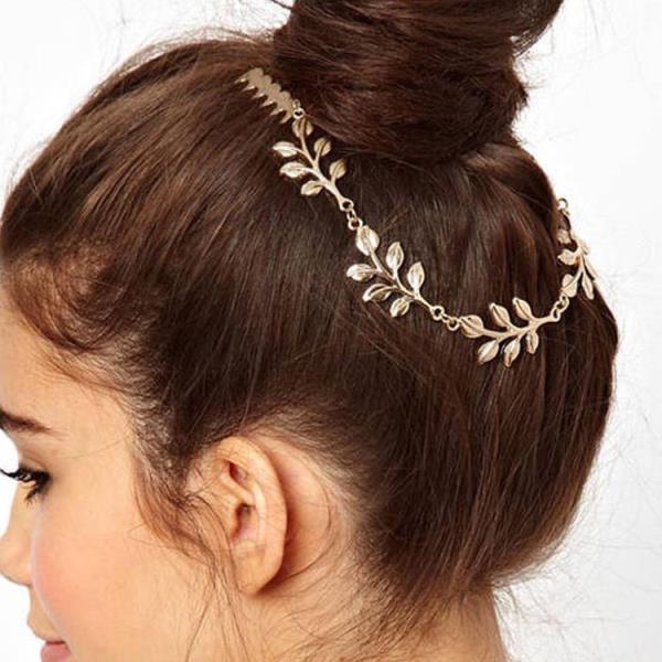 Gold Leaf Chain Hair Comb