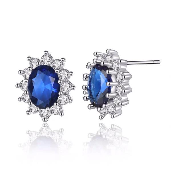 Blue Crystal Necklace Stud Jewellery Set