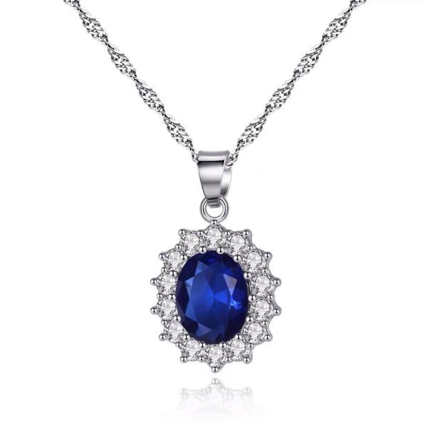 Blue Crystal Necklace Stud Jewellery Set