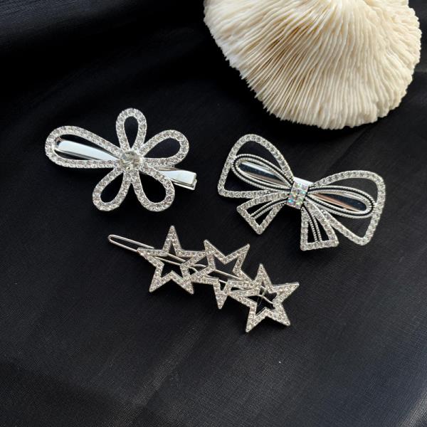 5 Crystal Silver Star Hair Pins