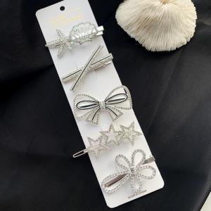 5 Crystal Silver Star Hair Pins