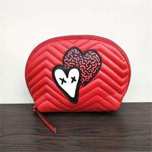 Red Heart PU Leather Makeup Bag