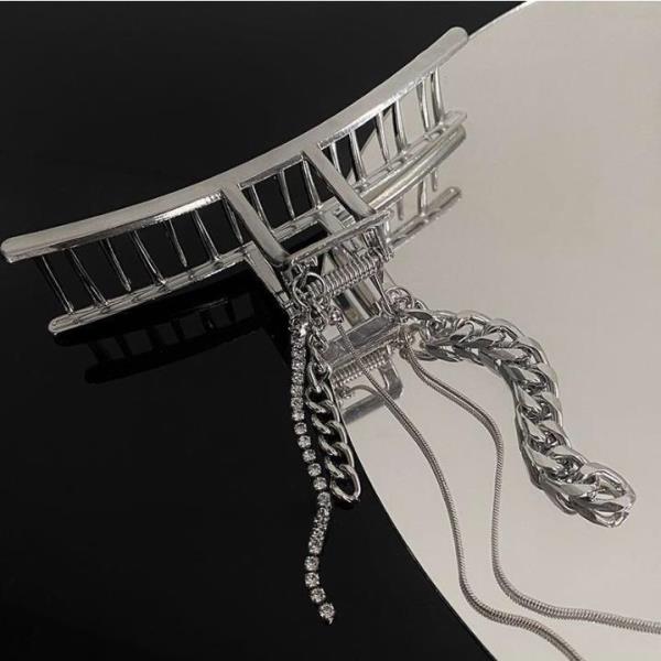 Silver Metal Chain Tassel Hair Jaw Claw