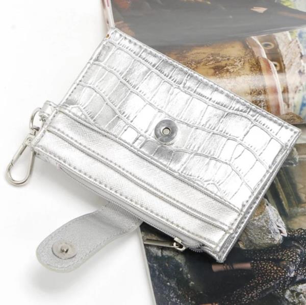 Silver Leather Card Coin Purse