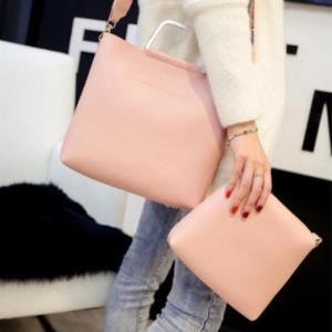 2 Pcs Pink Leather Crossbody Cosmetic Bag Set