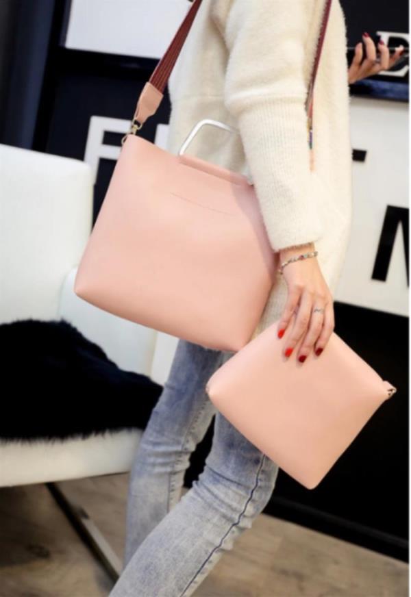 2 Pcs Pink Leather Crossbody Cosmetic Bag Set