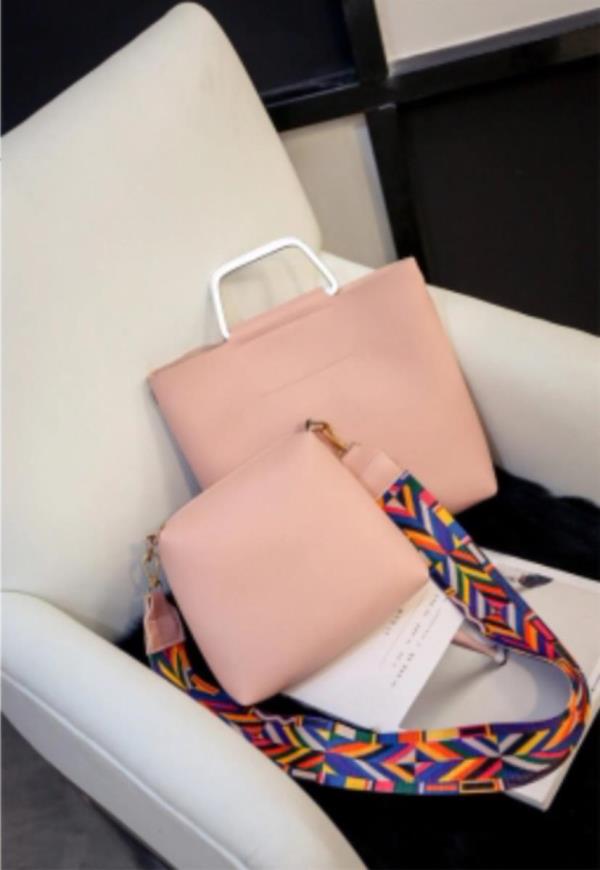 2 Pcs Pink Leather Crossbody Cosmetic Bag Set