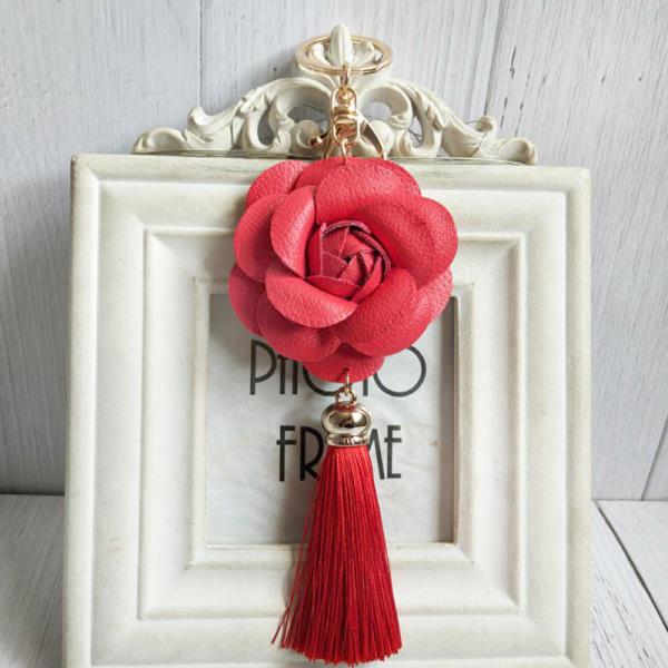 Camellia Leather Flower Keyring