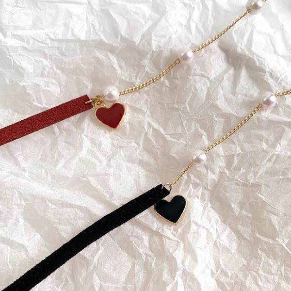 Love Heart Pearl Leather Choker