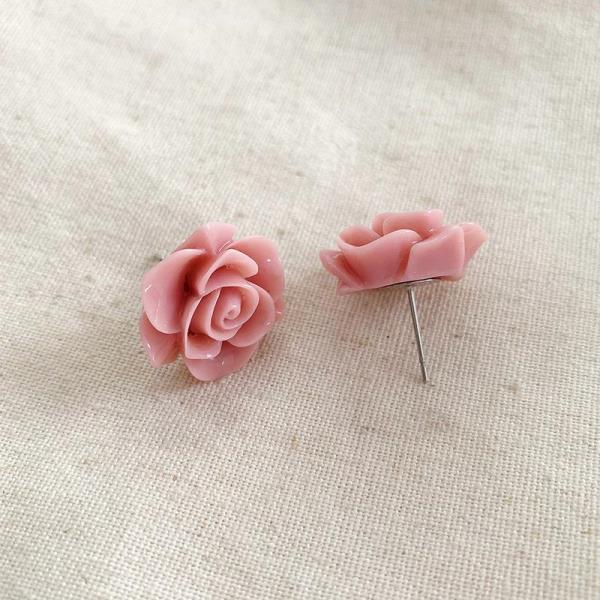 Pink Acrylic Rose Studs