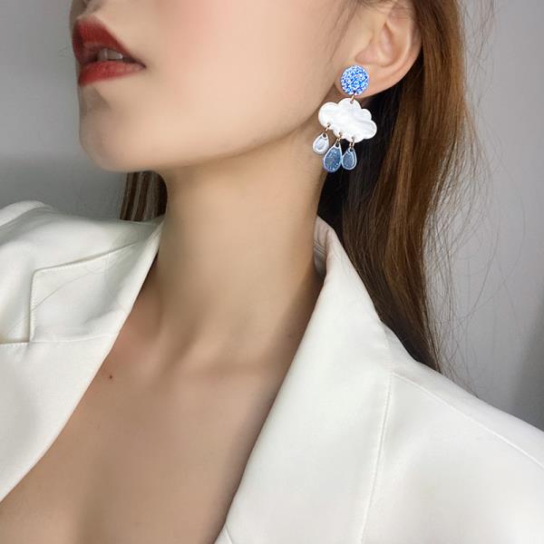 Blue Acrylic Rain Pendant Earrings