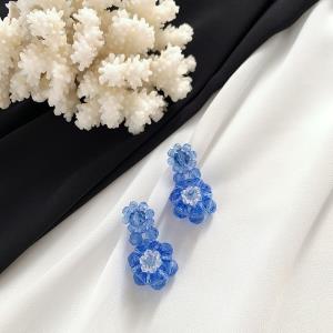 Blue Acrylic Woven Beads Flower Earrings