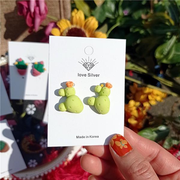 Green Pot Cactus Studs