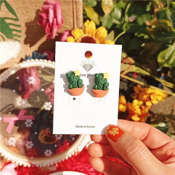 Green Pot Cactus Studs