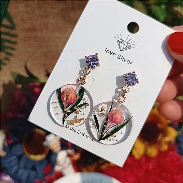 Foil Dried Flower Pendant Earrings