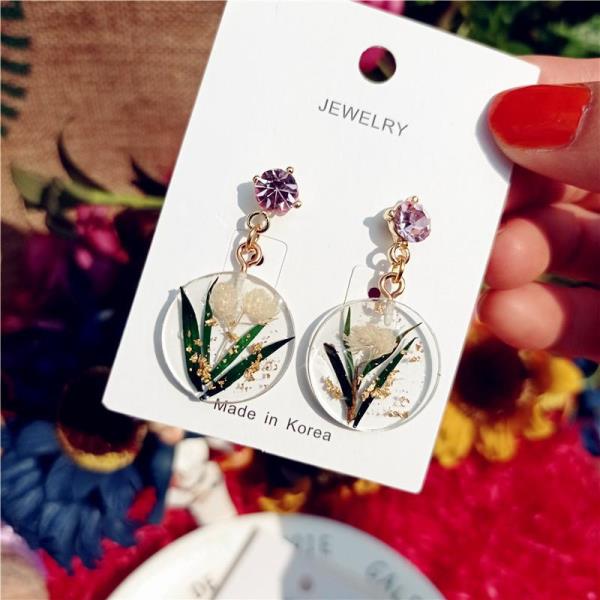 Foil Dried Flower Pendant Earrings