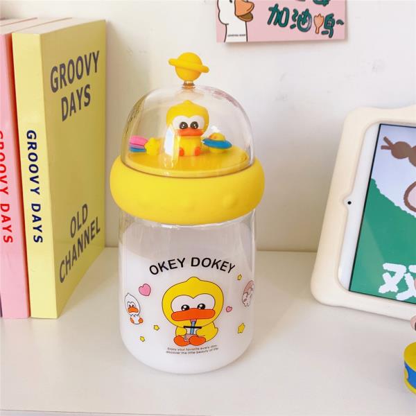 3D Yellow Duck Figurine Milk Water Bottle