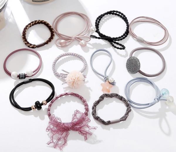 12 Pcs Lady Lace High Elastic Hair Ties