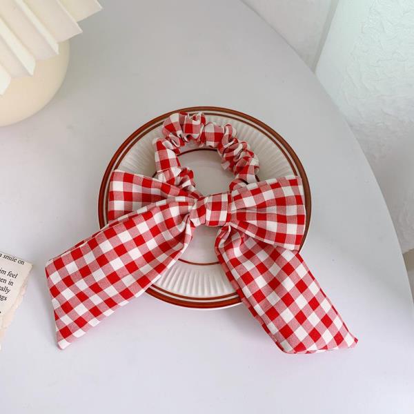 2 Pcs Red Tartan Bow Hair Tie Pin Set