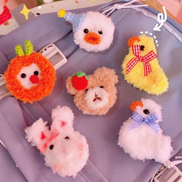 4 Cartoon Animal Fluffy Brooches