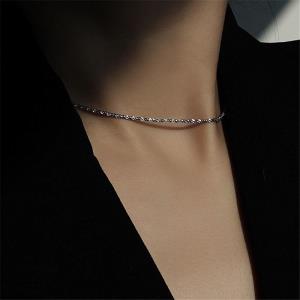 Full Rhinestone Double Layer Silver Necklace