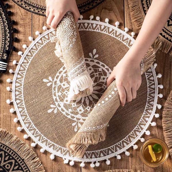 2 Pcs Bohemian Braid Lace Linen Table Dining Placemats