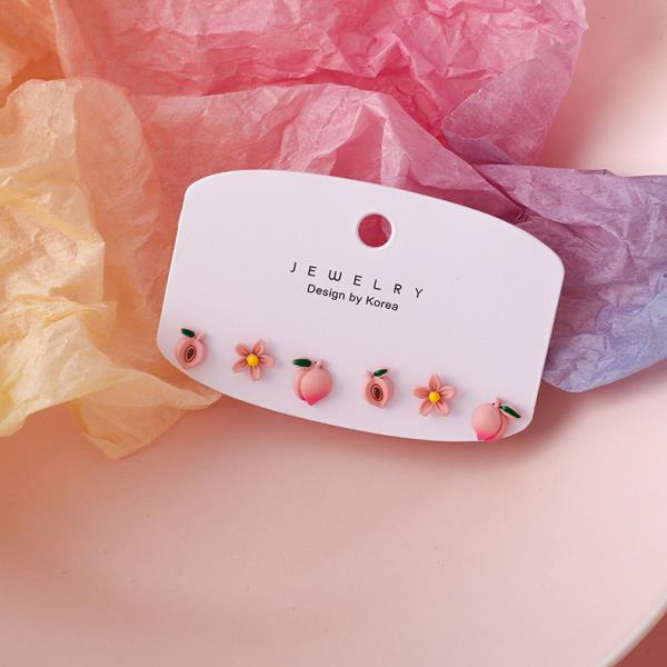 6 Pink Peach Flower Mini Flower Studs