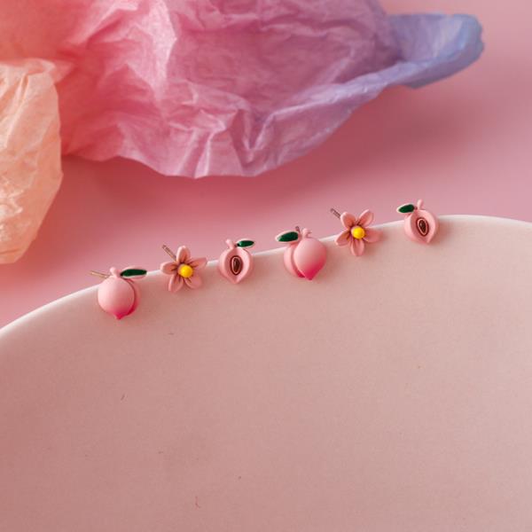 6 Pink Peach Flower Mini Flower Studs